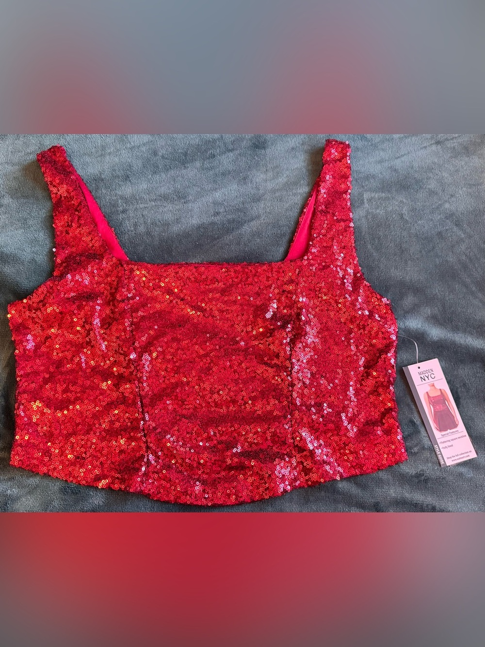 NYC Red Sequin Crop Top with Wide Straps